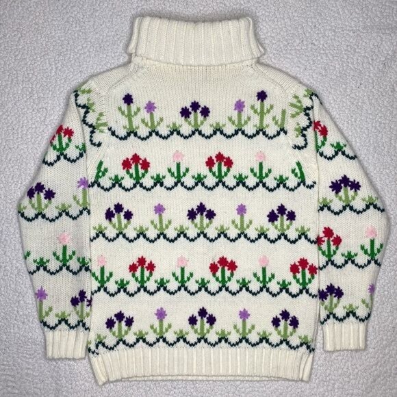 Fully Fashioned Hand Embroidered Floral Turtleneck Sweater: Size Medium - Picture 2 of 8